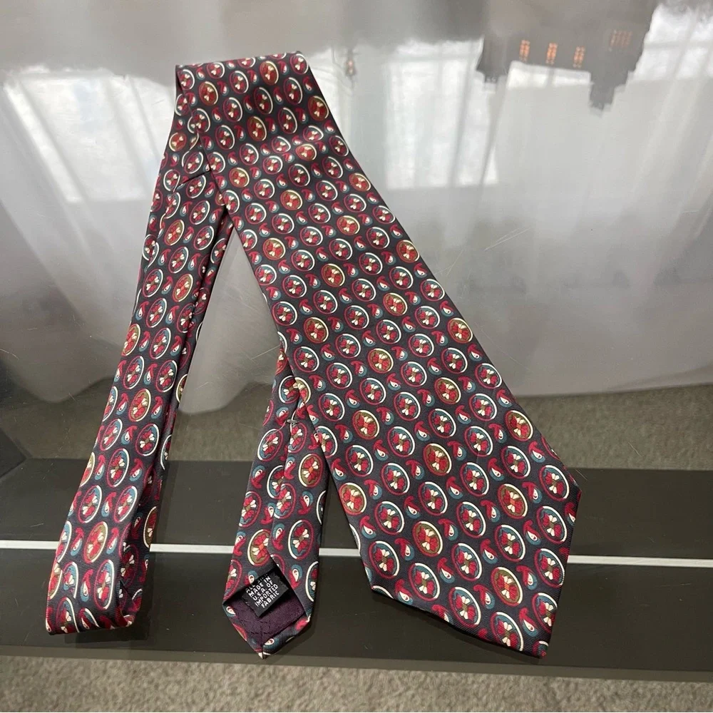 Christian Dior Monsieur Silk Geometric Tie 4x57‎ Red Black Preppy